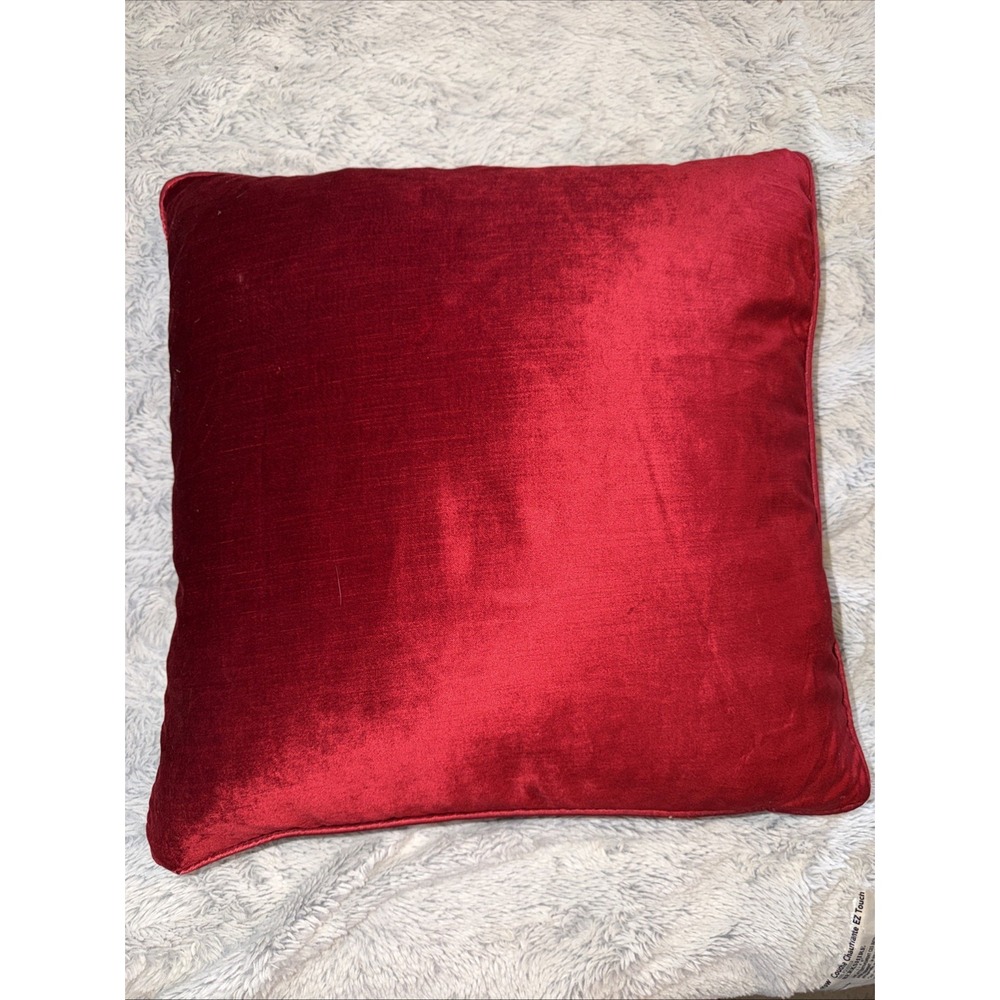 Pier 1 Imports Red Velvet Throw Pillow Square Crimson Accent Brass Logo Zip